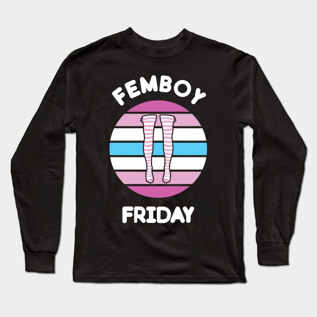 Kawaii Femboy Friday Retro Sunset Striped Femboy Flag Long Sleeve T-Shirt by TenchiMasaki